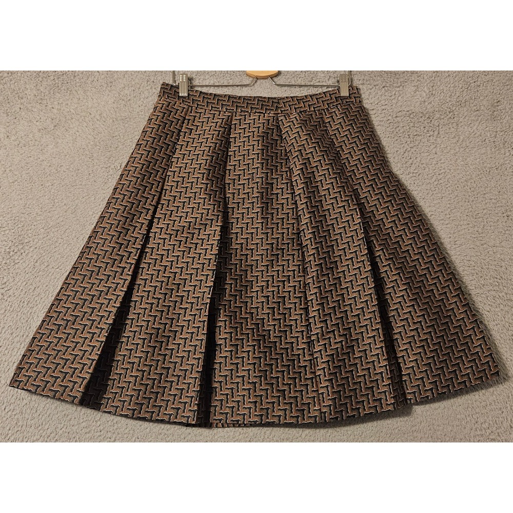 Diane von Furstenberg DVF Ava Pleated Jacquard Skirt Geometric Copper Size 12
